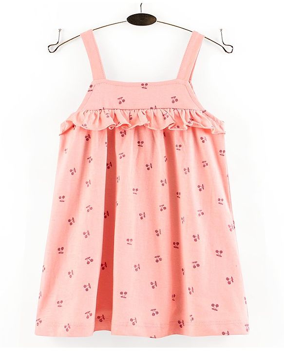 Babyhug 100% Cotton Singlet Cherry Print Frock With Bloomer - Light Pink