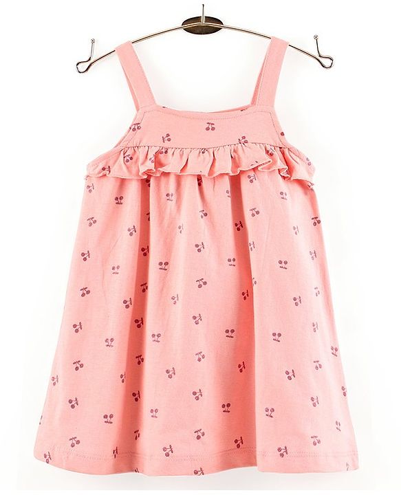 Babyhug 100% Cotton Singlet Cherry Print Frock With Bloomer - Light Pink