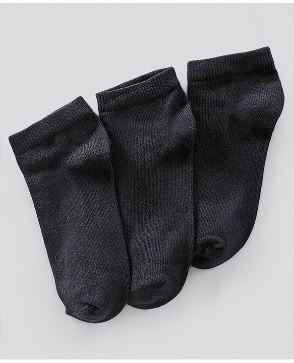 Pine Kids Ankle Length Anti Microbial Washed School Socks Solid Pack of 3- Black