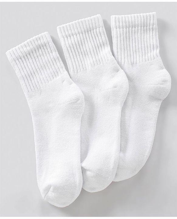 Pine Kids Ankle Length Anti Microbial Washed Terry School Socks Solid Pack of 3- White