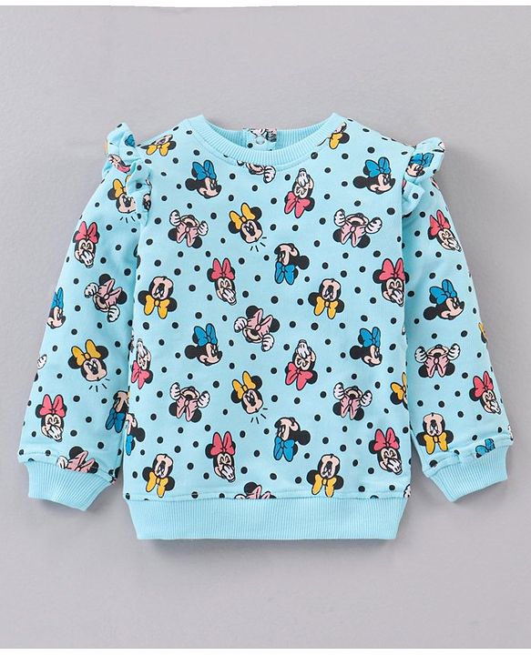 Babyhug Cotton Knit Full Sleeves T-Shirt & Lounge Pant Set All Over Minnie Mouse Print - Blue Yellow