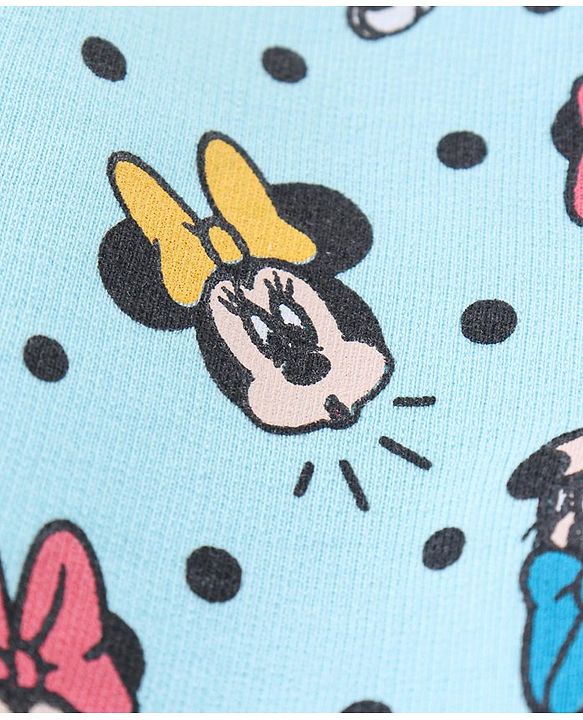 Babyhug Cotton Knit Full Sleeves T-Shirt & Lounge Pant Set All Over Minnie Mouse Print - Blue Yellow