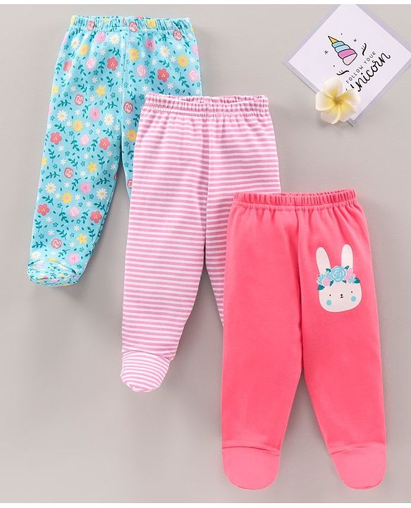 Babyhug Knit Bootie Leggings Multi Print Pack Of 3 - Multicolor
