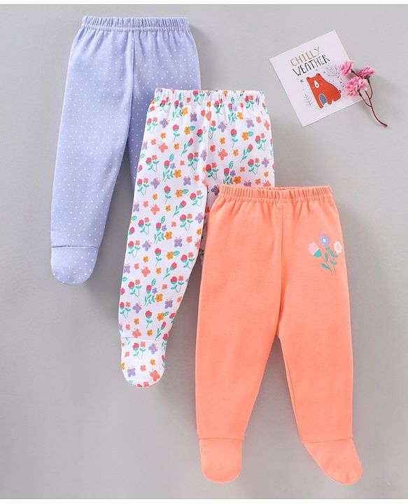 Babyhug Full Length Cotton Bootie Leggings Floral & Dot Print Pack Of 3- Multicolor