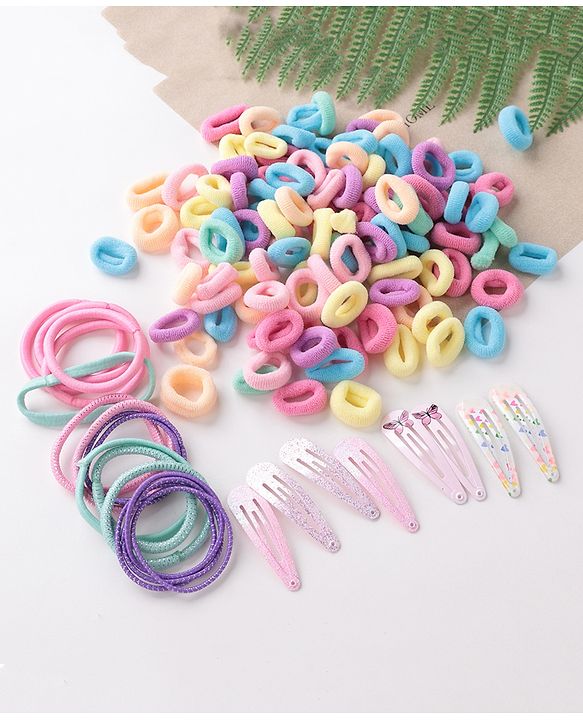 Babyhug Free Size Rubber Bands & Clips Set - Multicolor