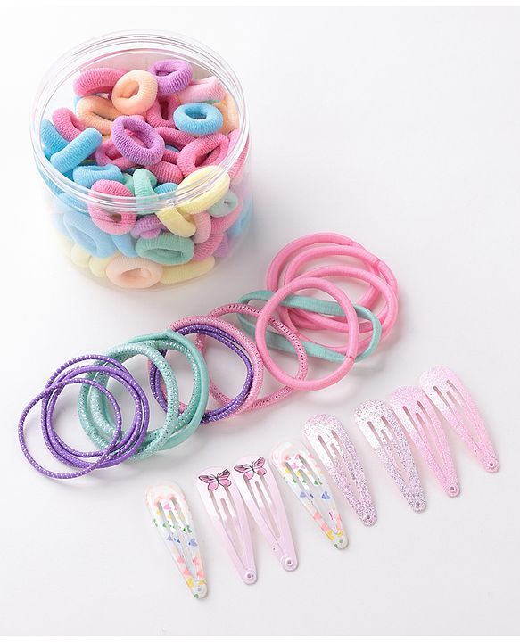 Babyhug Free Size Rubber Bands & Clips Set - Multicolor