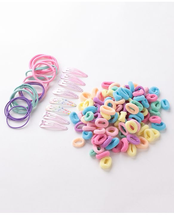 Babyhug Free Size Rubber Bands & Clips Set - Multicolor