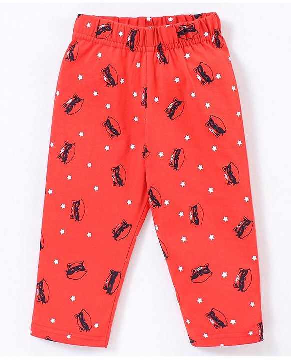Babyhug 100% Cotton Knit Half Sleeves Night Suit Fox Print - Navy Blue & Red
