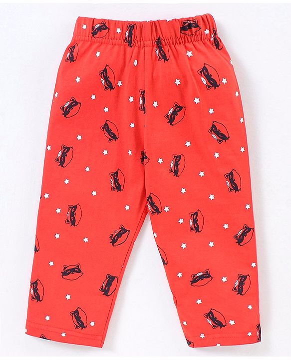 Babyhug 100% Cotton Knit Half Sleeves Night Suit Fox Print - Navy Blue & Red