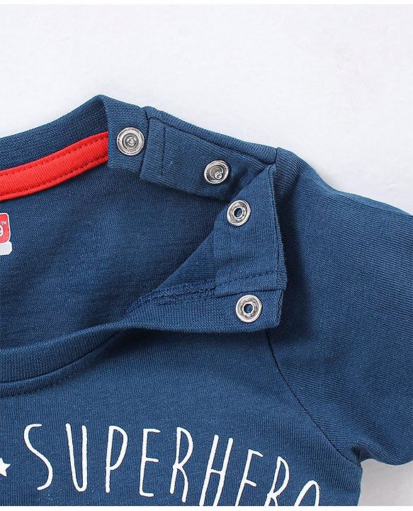 Babyhug 100% Cotton Knit Half Sleeves Night Suit Fox Print - Navy Blue & Red
