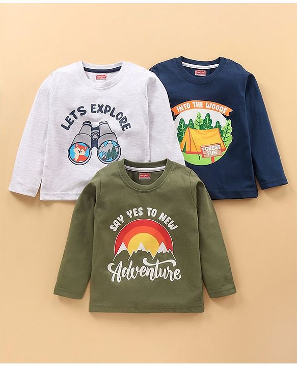 Babyhug Full Sleeves T-Shirt Multi Print Pack of 3 - Multicolor