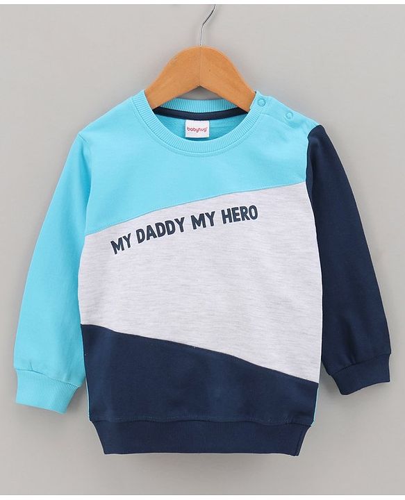 Babyhug Full Sleeves Cut & Sew Sweatshirt With Text Print- Blue/Grey