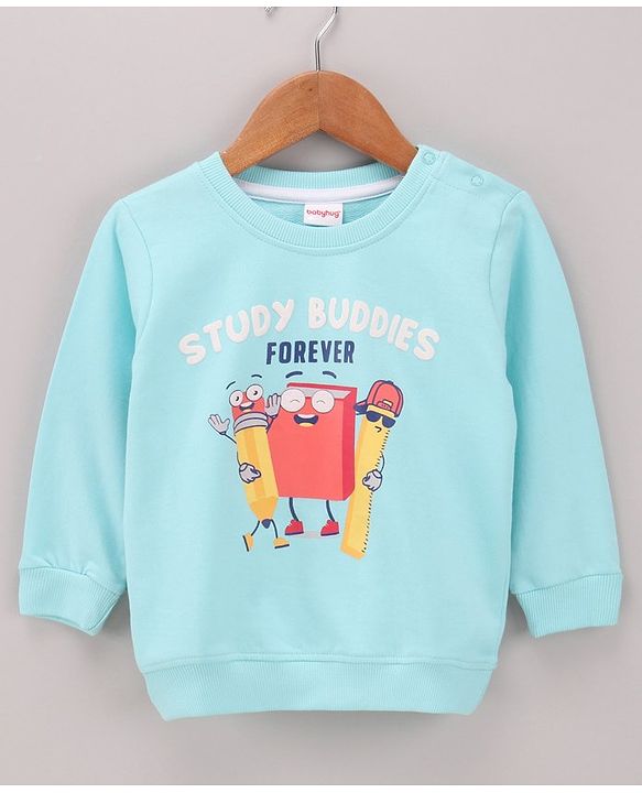 Babyhug Full Sleeves Cotton Knit Sweatshirt With Placement Print- Blue