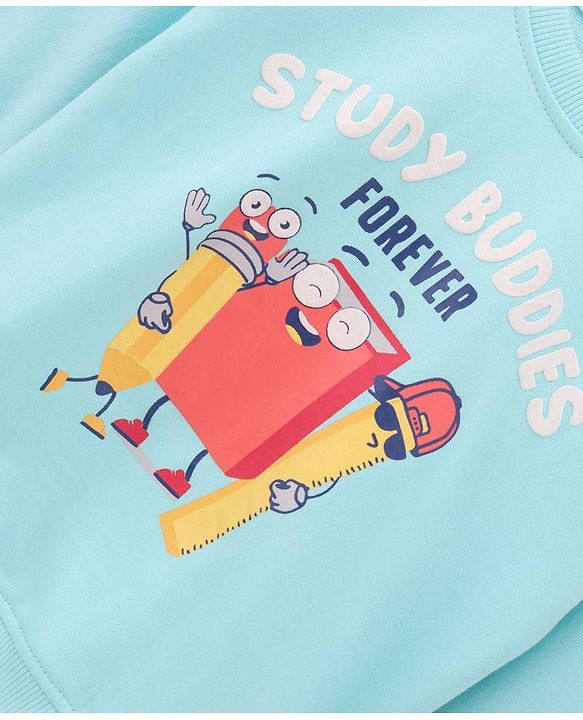 Babyhug Full Sleeves Cotton Knit Sweatshirt With Placement Print- Blue