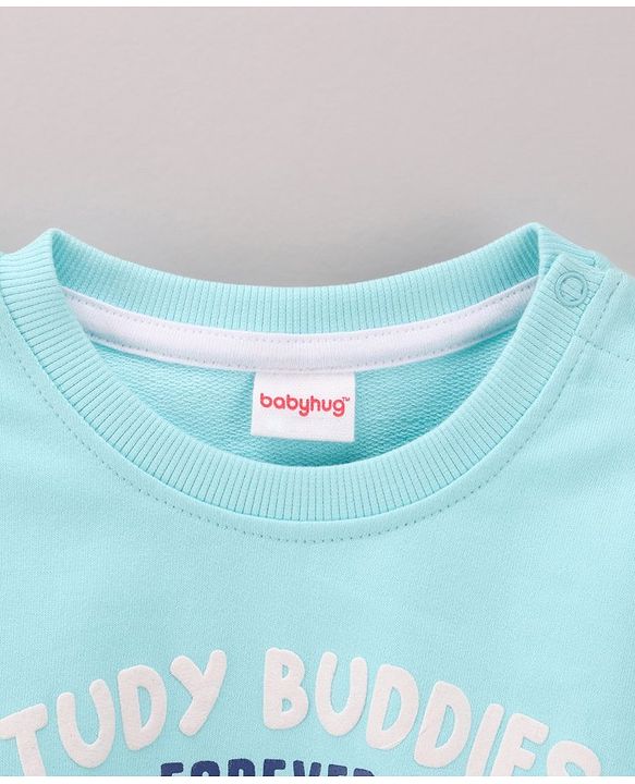 Babyhug Full Sleeves Cotton Knit Sweatshirt With Placement Print- Blue