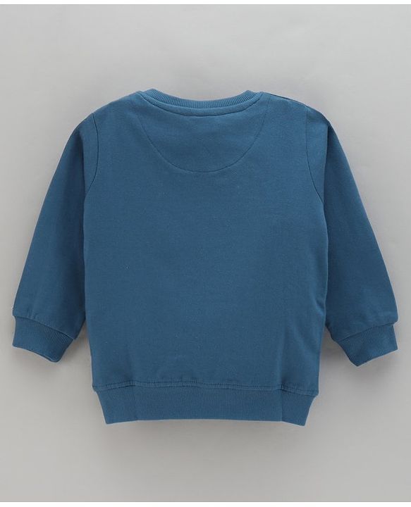 Babyhug Full Sleeves Cotton Knit Sweatshirt With Text Embroidery- Blue
