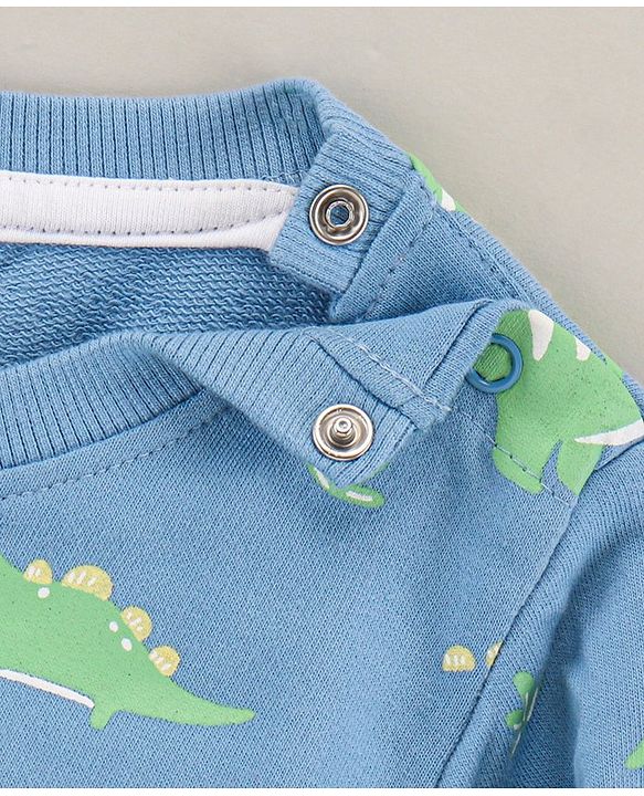 Babyhug Full Sleeves Cotton Blend Knit Sweatshirt With Dino Print - Blue