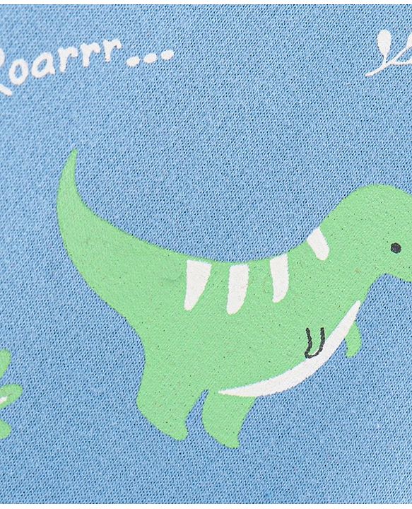Babyhug Full Sleeves Cotton Blend Knit Sweatshirt With Dino Print - Blue