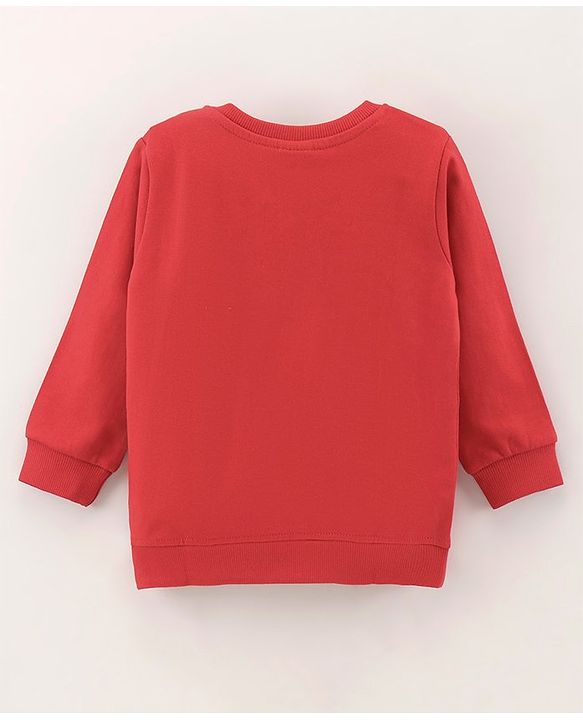 Babyhug Full Sleeves Cotton Knit Sweatshirt With Cartoon Print Applique - Red