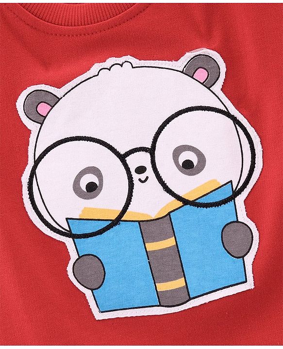 Babyhug Full Sleeves Cotton Knit Sweatshirt With Cartoon Print Applique - Red