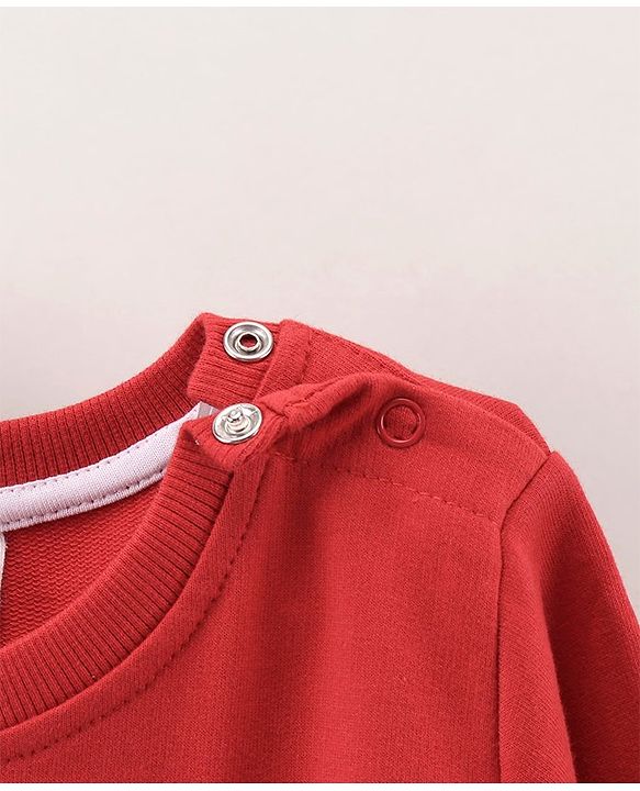 Babyhug Full Sleeves Cotton Knit Sweatshirt With Cartoon Print Applique - Red