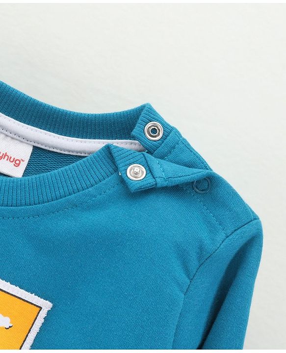 Babyhug Cotton Blend Full Sleeves Safari Printed Applique Sweatshirt -Blue
