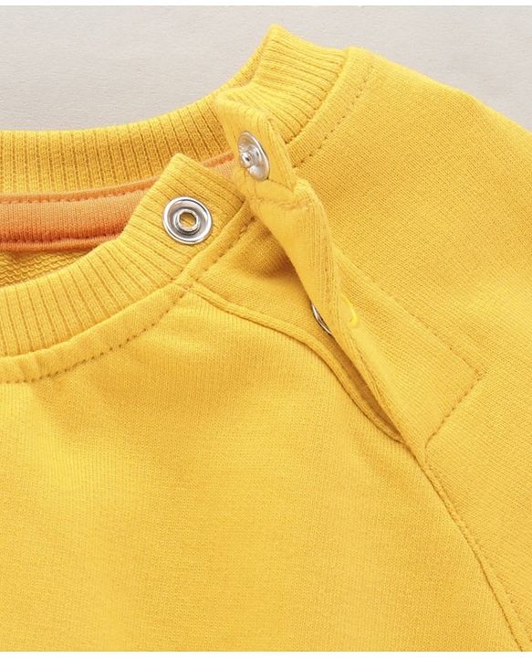 Babyhug Full Raglan Sleeves Sweatshirts With 3D Dinosaur Applique - Yellow