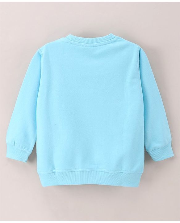 Babyhug Full Sleeves Knit Sweatshirt WIth Kangaroo Pocket & Text Print - Blue