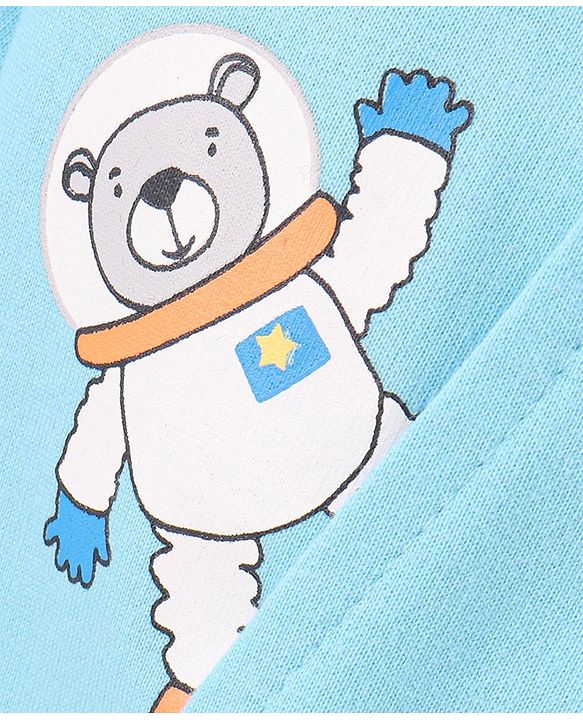 Babyhug Full Sleeves Knit Sweatshirt WIth Kangaroo Pocket & Text Print - Blue