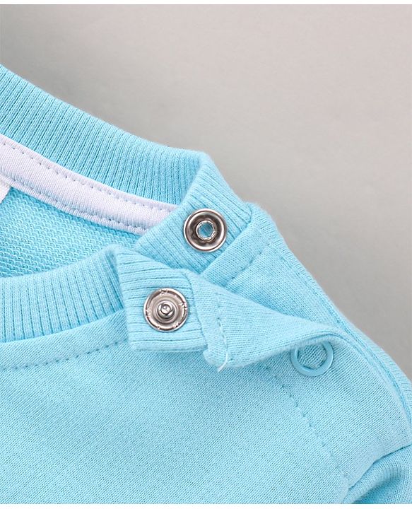 Babyhug Full Sleeves Knit Sweatshirt WIth Kangaroo Pocket & Text Print - Blue