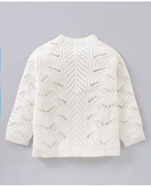 Babyhug Full Sleeves Cable Knit Solid Sweater  - White