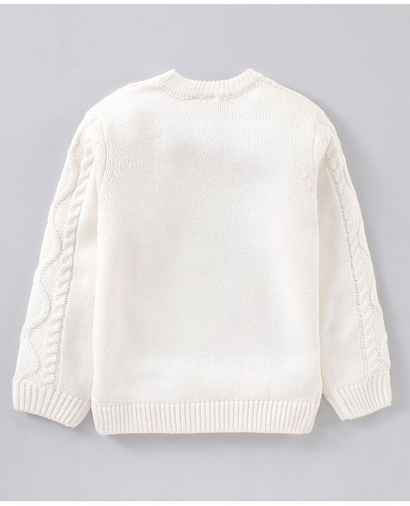 Babyhug Full Sleeves Cable Knit Solid Sweater  - White