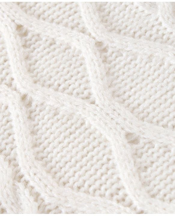 Babyhug Full Sleeves Cable Knit Solid Sweater  - White
