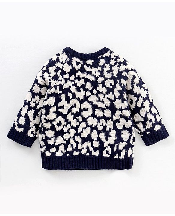 Babyhug Full Sleeves Abstract Design Sweater - Navy