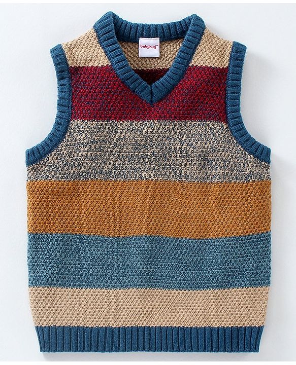 Babyhug Sleeveless Knit Sweater Striped - Multicolour