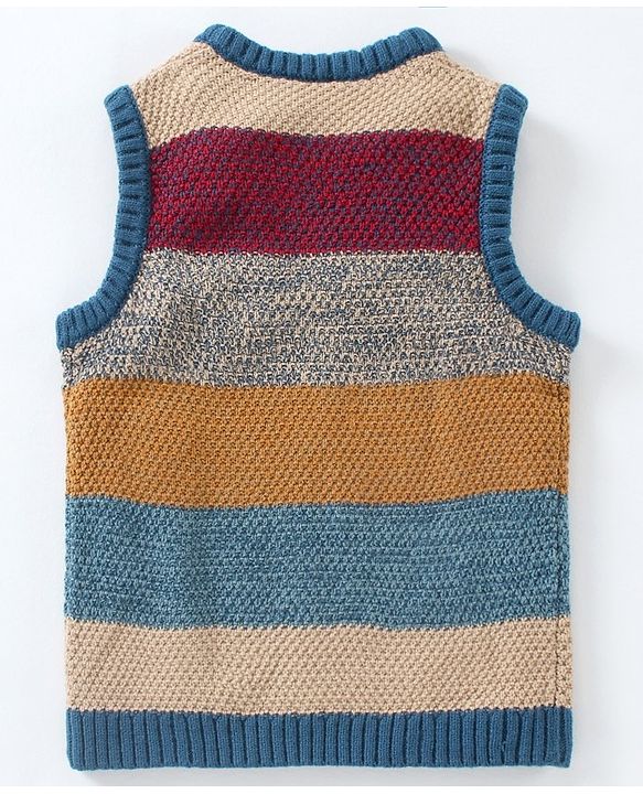 Babyhug Sleeveless Knit Sweater Striped - Multicolour