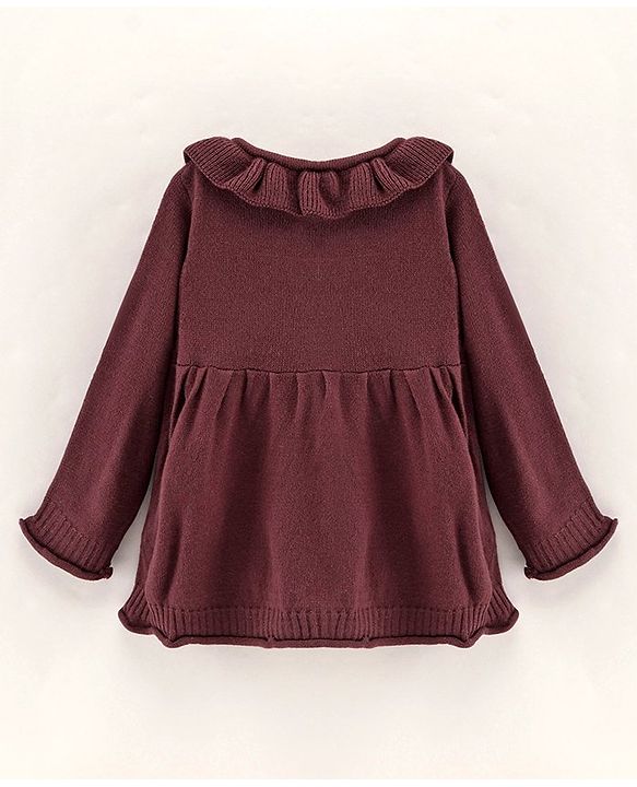 Babyhug Full Sleeves Solid Sweaters with Bow Applique - Brown