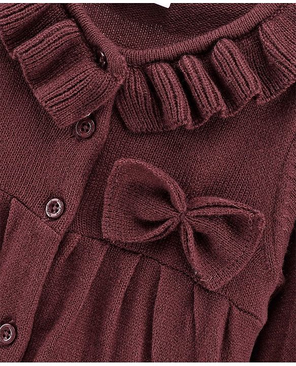 Babyhug Full Sleeves Solid Sweaters with Bow Applique - Brown