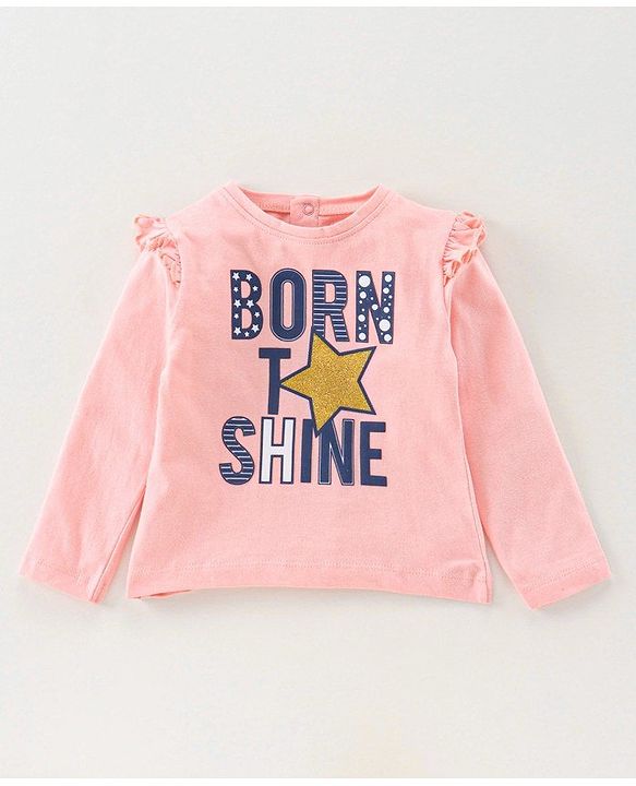 Babyhug Cotton Knit Full Sleeves Top & Skirt Set All Over Text & Star Print - Pink Navy