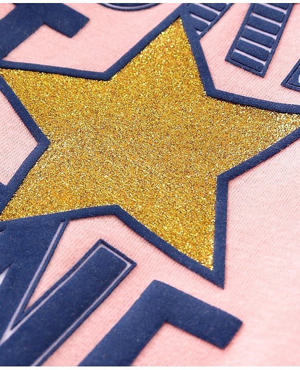 Babyhug Cotton Knit Full Sleeves Top & Skirt Set All Over Text & Star Print - Pink Navy