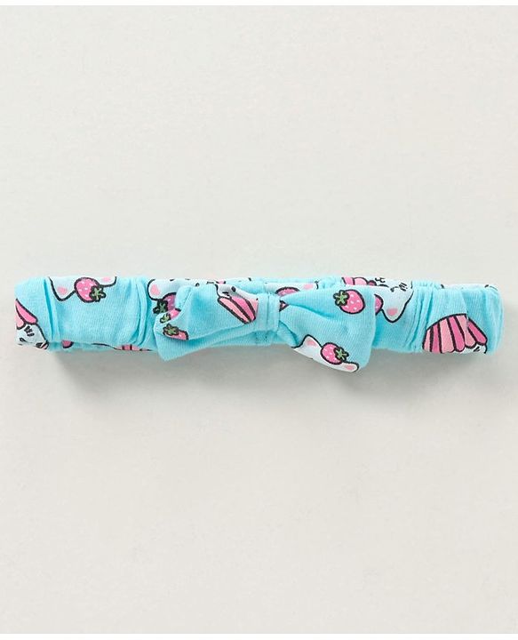Babyhug Cotton Knit Short Sleeves Ice Cream Printed Onesies With Hairband - Blue