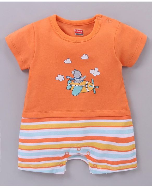 Babyhug 100% Cotton Half Sleeves Romper Airplane Print - Orange