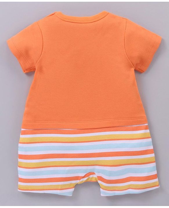 Babyhug 100% Cotton Half Sleeves Romper Airplane Print - Orange