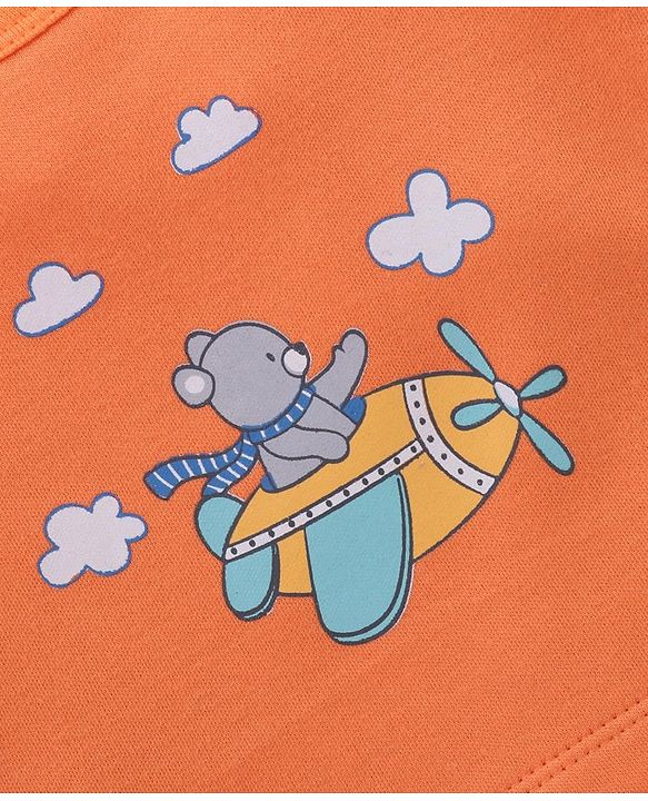 Babyhug 100% Cotton Half Sleeves Romper Airplane Print - Orange
