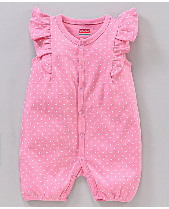 Babyhug 100% Cotton Half Sleeve Romper Kittens and Spot Print Pack of 2 - Pink and Blue