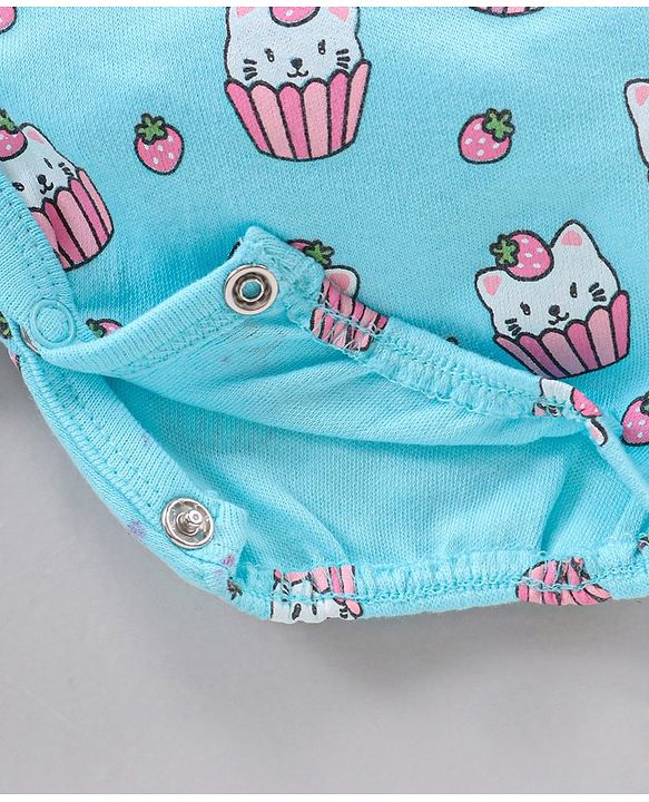 Babyhug 100% Cotton Half Sleeve Romper Kittens and Spot Print Pack of 2 - Pink and Blue