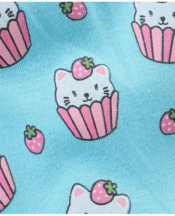 Babyhug 100% Cotton Half Sleeve Romper Kittens and Spot Print Pack of 2 - Pink and Blue