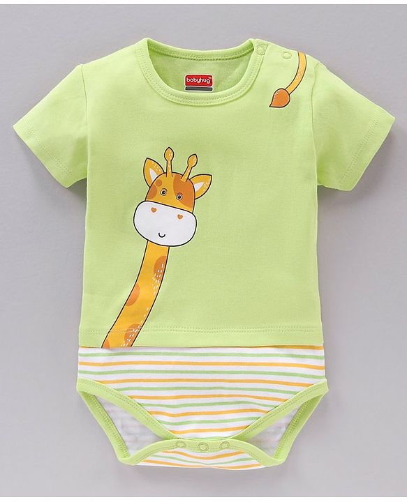 Babyhug 100% Cotton Half Sleeves Striped and Animal Printed Onesies Pack of 3 - Multicolour