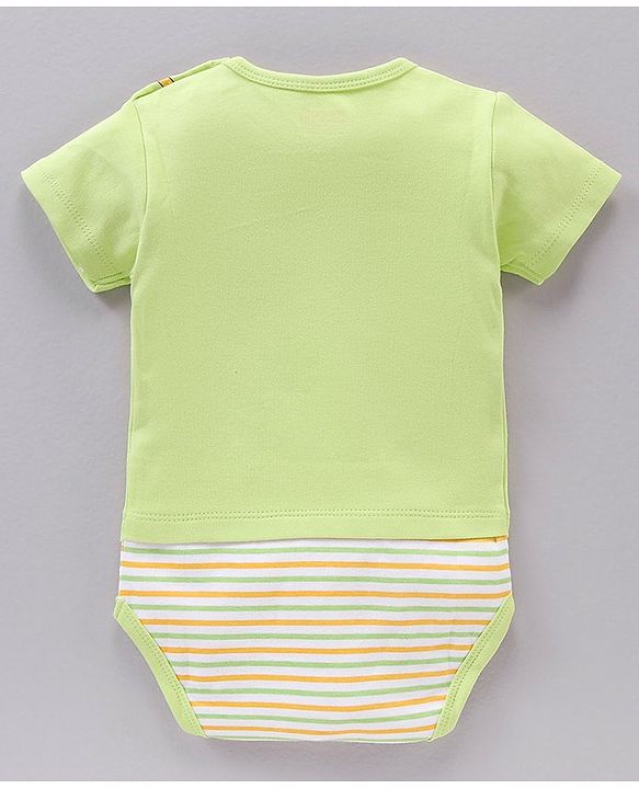Babyhug 100% Cotton Half Sleeves Striped and Animal Printed Onesies Pack of 3 - Multicolour