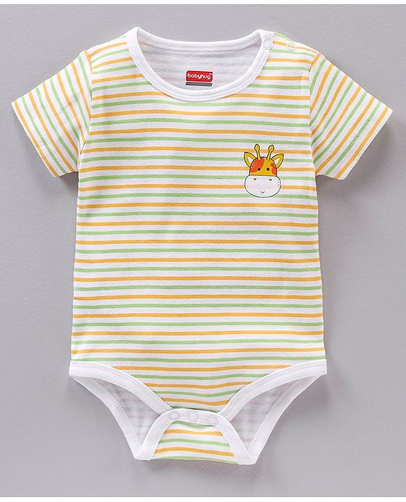 Babyhug 100% Cotton Half Sleeves Striped and Animal Printed Onesies Pack of 3 - Multicolour